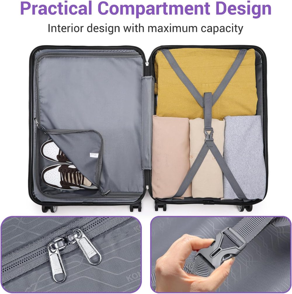 Kono Fashion Hand Luggage Lightweight ABS Hard Shell Trolley Travel Suitcase - Image 104