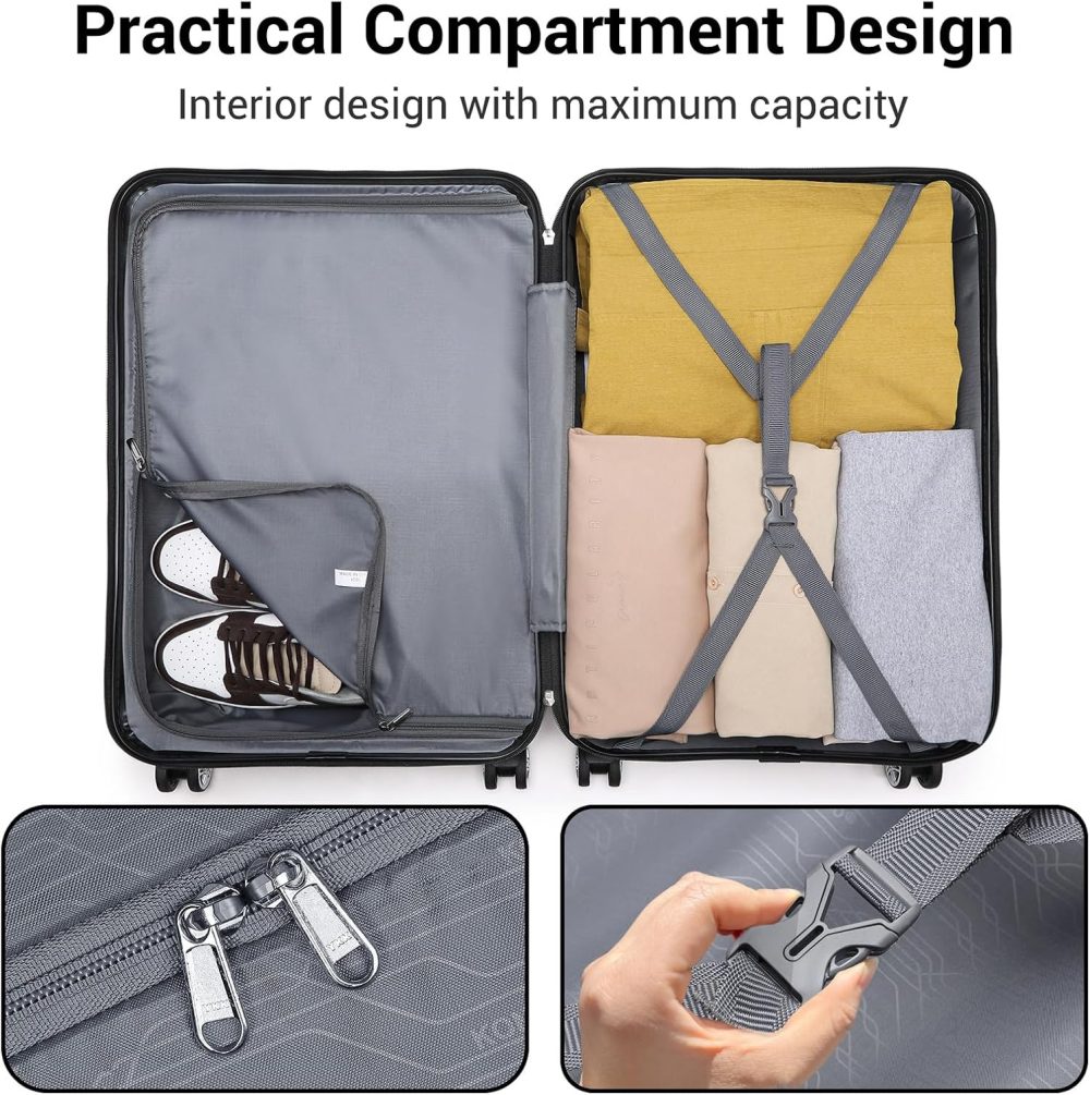 Kono Fashion Hand Luggage Lightweight ABS Hard Shell Trolley Travel Suitcase - Image 23
