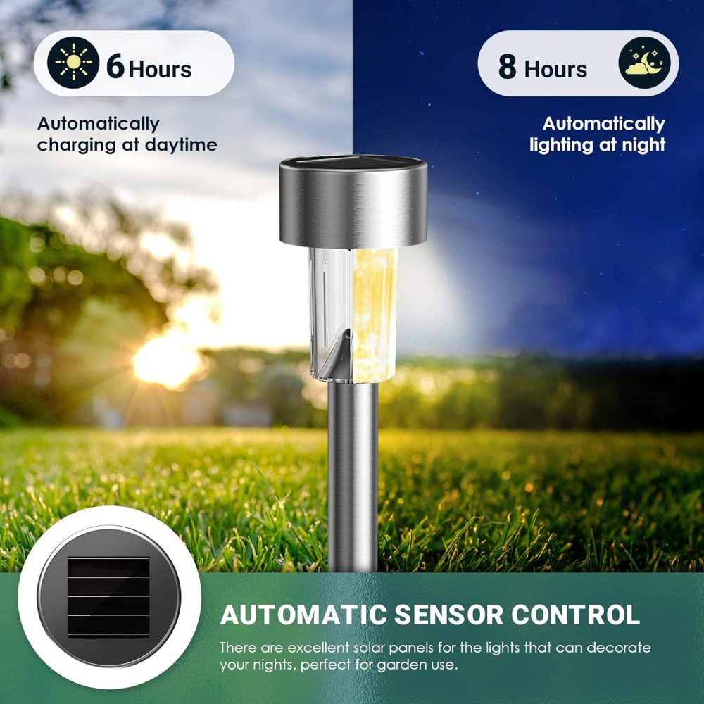 GIGALUMI Solar Lights Outdoor Garden Waterproof,12 Pack,Stainless Steel LED Solar Garden Lights for Patio, Lawn, Yard and Landscape Decor, Cold White - Image 34