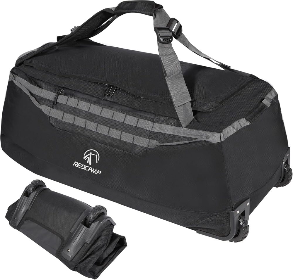 REDCAMP 120L Extra Large Holdall with Wheels, Foldable Wheeled Duffle Bag Travel Bag,Lightweight Waterproof Soft Suitcase Luggage with Rollers for Camping Sports Outdoor, Black - Image 60