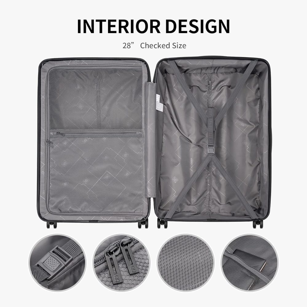LEVEL8 Carry-on Suitcase 20-Inch with Laptop Compartment, Expandable Hand Luggage Case, ABS+PC Hardshell Spinner Trolley Lightweight 4 Wheels Cabin Size with TSA, Grey - Image 11