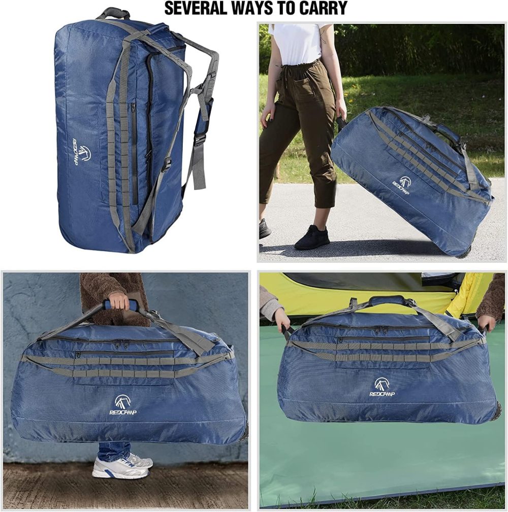 REDCAMP 120L Extra Large Holdall with Wheels, Foldable Wheeled Duffle Bag Travel Bag,Lightweight Waterproof Soft Suitcase Luggage with Rollers for Camping Sports Outdoor, Black - Image 4