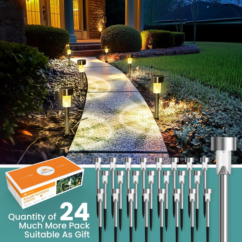 GIGALUMI Solar Lights Outdoor Garden Waterproof,12 Pack,Stainless Steel LED Solar Garden Lights for Patio, Lawn, Yard and Landscape Decor, Cold White - Image 20