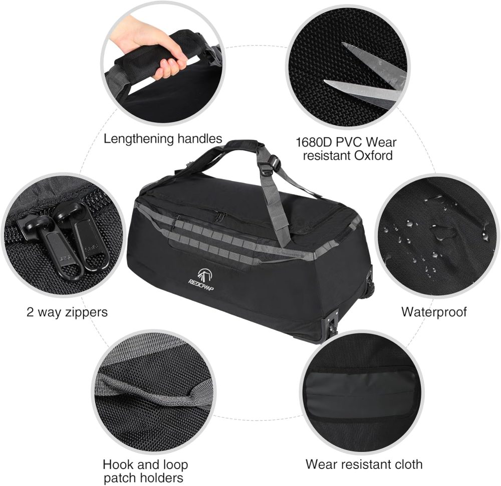 REDCAMP 120L Extra Large Holdall with Wheels, Foldable Wheeled Duffle Bag Travel Bag,Lightweight Waterproof Soft Suitcase Luggage with Rollers for Camping Sports Outdoor, Black - Image 65