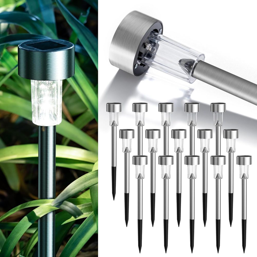 GIGALUMI Solar Lights Outdoor Garden Waterproof,12 Pack,Stainless Steel LED Solar Garden Lights for Patio, Lawn, Yard and Landscape Decor, Cold White - Image 8