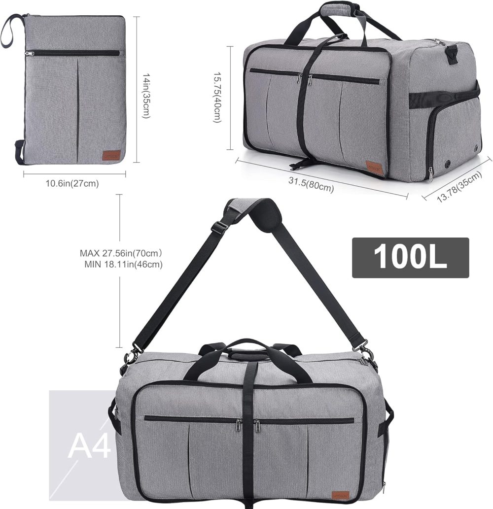 Urtala Travel Duffel Bag for Men & Women, 120L Holdall Bag Foldable Weekend Overnight Bag with Shoe Compartment & Shoulder Strap, Lightweight Waterproof - Image 20