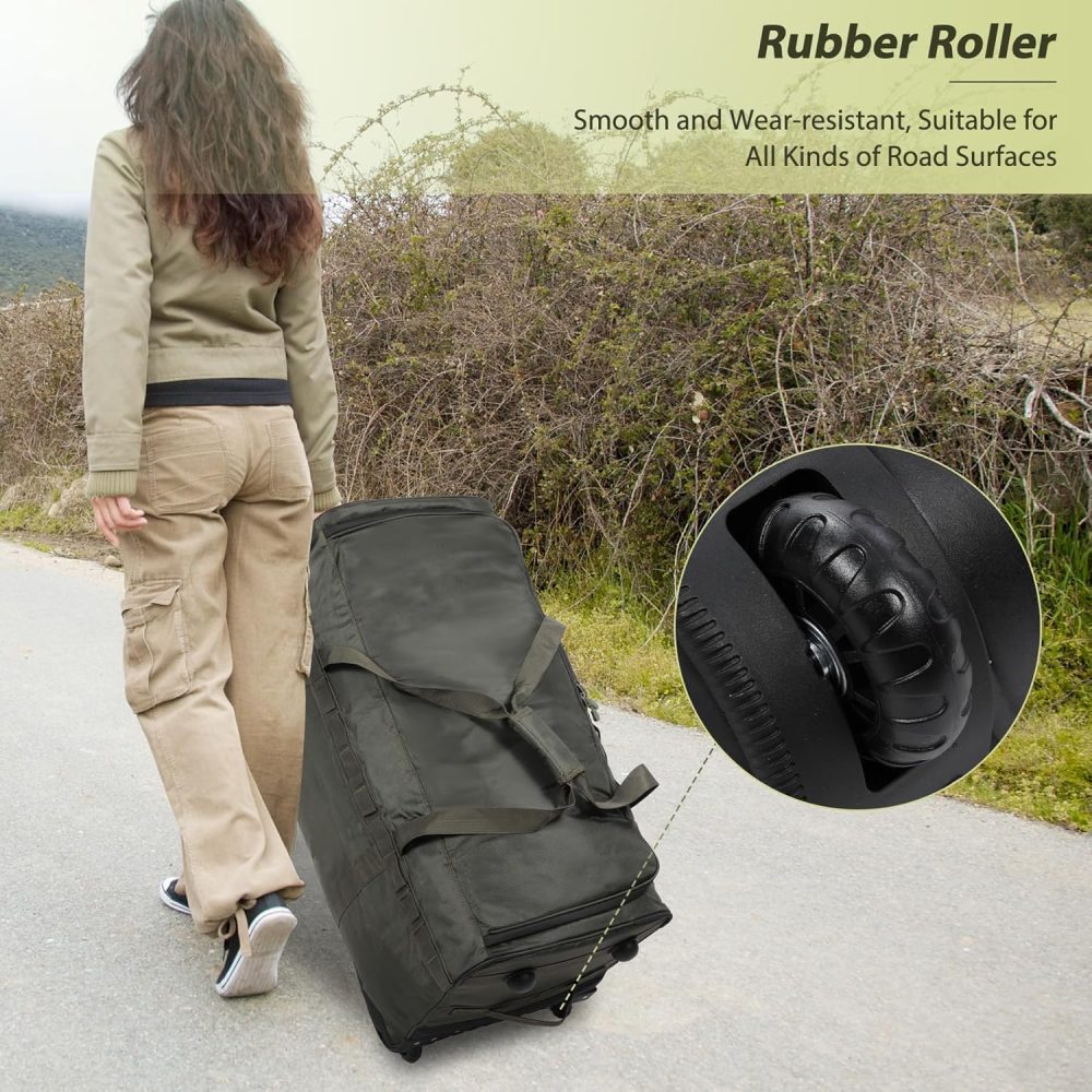 REDCAMP 120L Extra Large Holdall with Wheels, Foldable Wheeled Duffle Bag Travel Bag,Lightweight Waterproof Soft Suitcase Luggage with Rollers for Camping Sports Outdoor, Black - Image 38