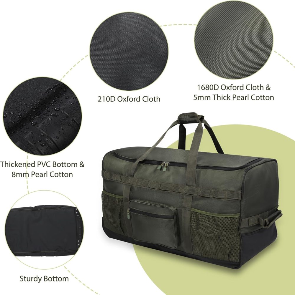 REDCAMP 120L Extra Large Holdall with Wheels, Foldable Wheeled Duffle Bag Travel Bag,Lightweight Waterproof Soft Suitcase Luggage with Rollers for Camping Sports Outdoor, Black - Image 39