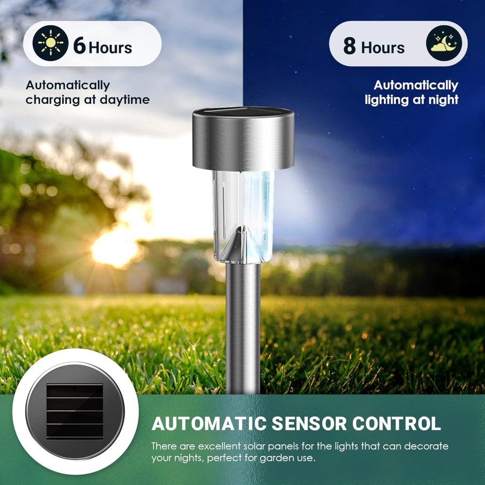 GIGALUMI Solar Lights Outdoor Garden Waterproof,12 Pack,Stainless Steel LED Solar Garden Lights for Patio, Lawn, Yard and Landscape Decor, Cold White - Image 12