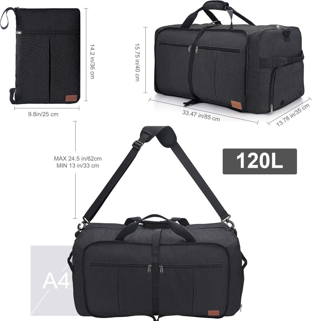 Urtala Travel Duffel Bag for Men & Women, 120L Holdall Bag Foldable Weekend Overnight Bag with Shoe Compartment & Shoulder Strap, Lightweight Waterproof - Image 21