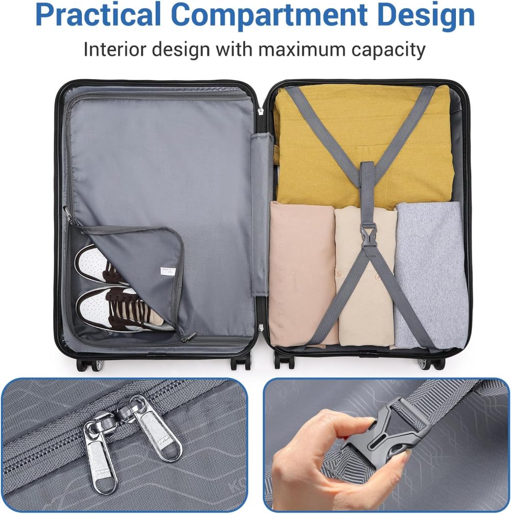 Kono Fashion Hand Luggage Lightweight ABS Hard Shell Trolley Travel Suitcase - Image 71