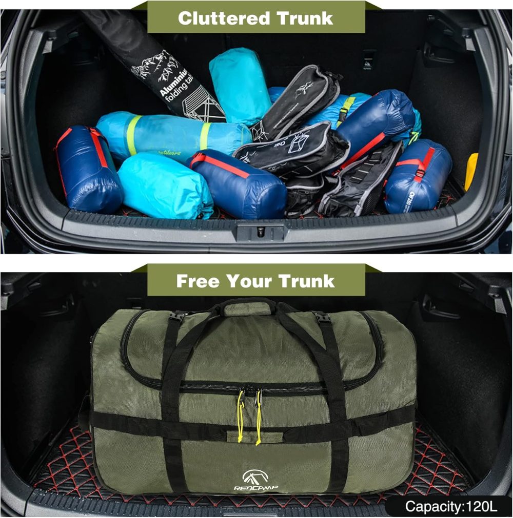 REDCAMP 120L Extra Large Holdall with Wheels, Foldable Wheeled Duffle Bag Travel Bag,Lightweight Waterproof Soft Suitcase Luggage with Rollers for Camping Sports Outdoor, Black - Image 17