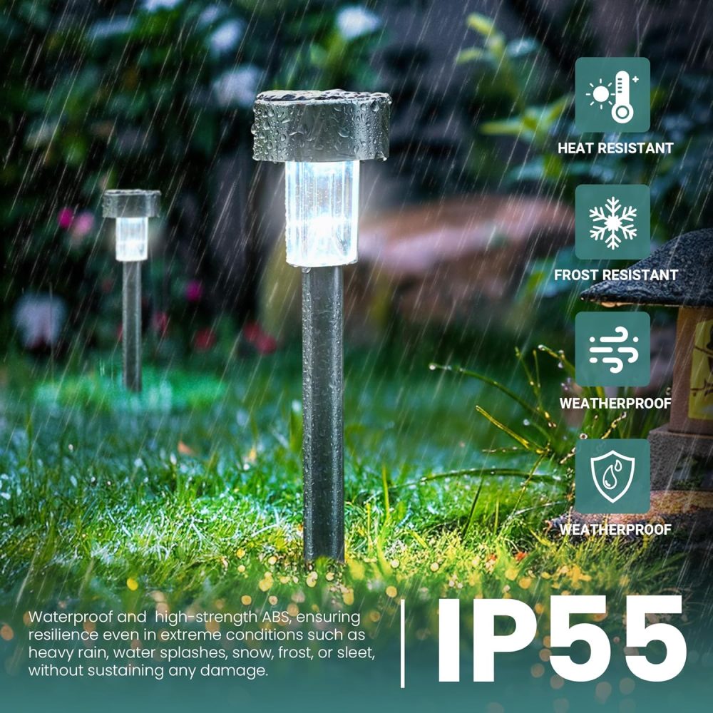 GIGALUMI Solar Lights Outdoor Garden Waterproof,12 Pack,Stainless Steel LED Solar Garden Lights for Patio, Lawn, Yard and Landscape Decor, Cold White - Image 28