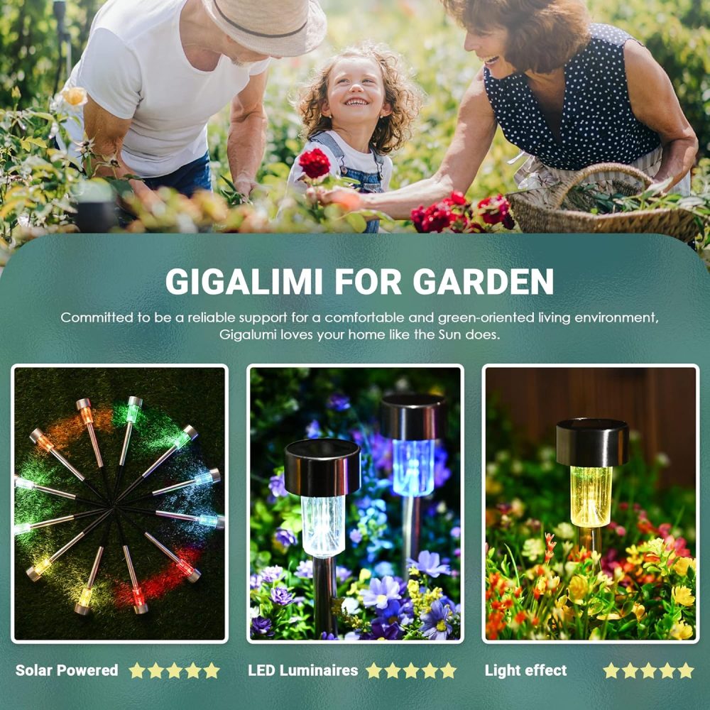 GIGALUMI Solar Lights Outdoor Garden Waterproof,12 Pack,Stainless Steel LED Solar Garden Lights for Patio, Lawn, Yard and Landscape Decor, Cold White - Image 55