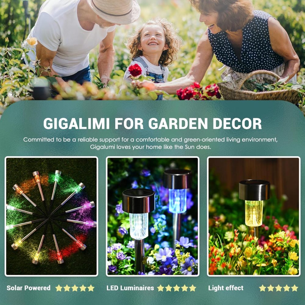 GIGALUMI Solar Lights Outdoor Garden Waterproof,12 Pack,Stainless Steel LED Solar Garden Lights for Patio, Lawn, Yard and Landscape Decor, Cold White - Image 42
