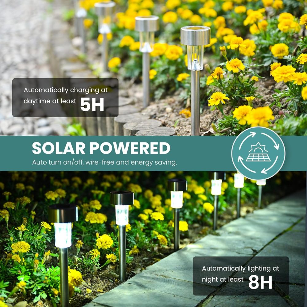 GIGALUMI Solar Lights Outdoor Garden Waterproof,12 Pack,Stainless Steel LED Solar Garden Lights for Patio, Lawn, Yard and Landscape Decor, Cold White - Image 29