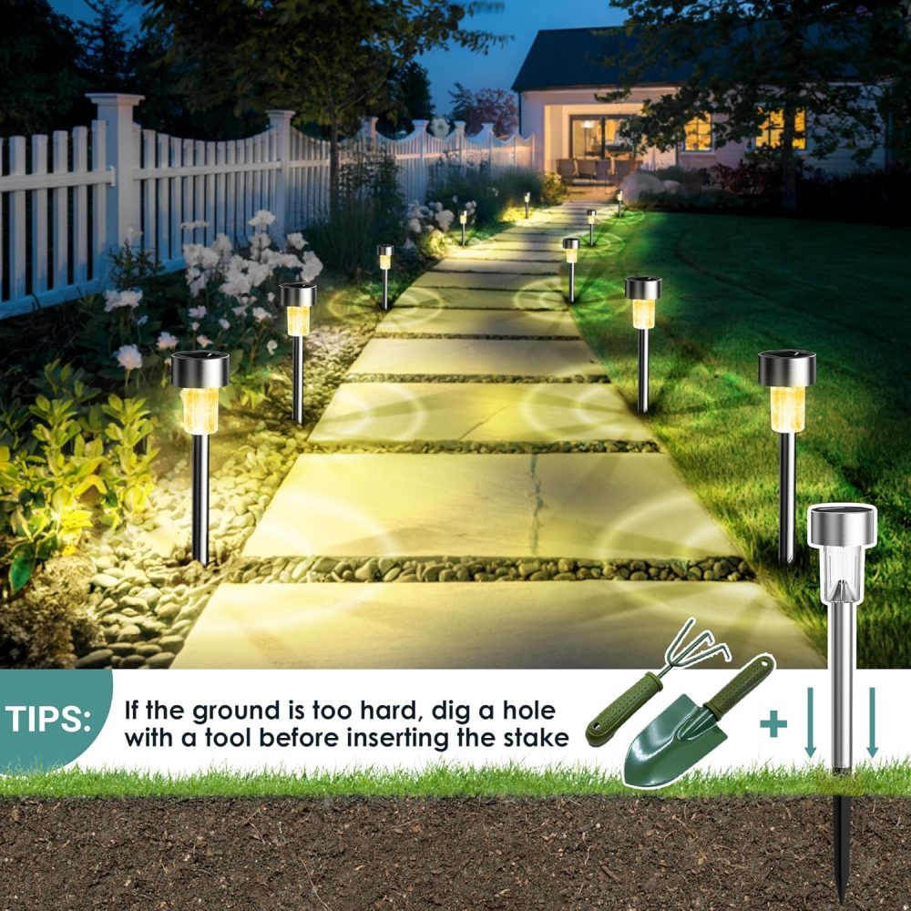 GIGALUMI Solar Lights Outdoor Garden Waterproof,12 Pack,Stainless Steel LED Solar Garden Lights for Patio, Lawn, Yard and Landscape Decor, Cold White - Image 49