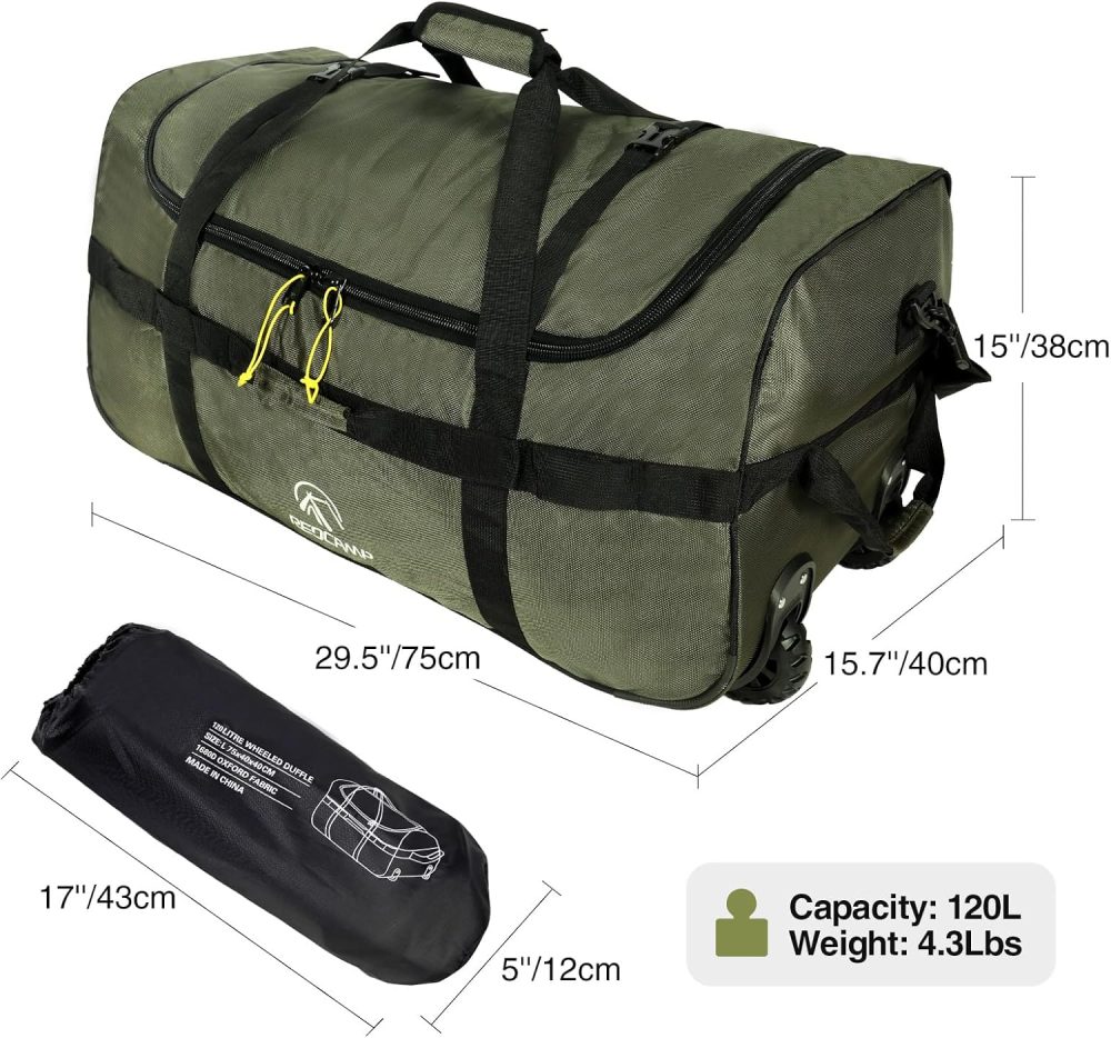 REDCAMP 120L Extra Large Holdall with Wheels, Foldable Wheeled Duffle Bag Travel Bag,Lightweight Waterproof Soft Suitcase Luggage with Rollers for Camping Sports Outdoor, Black - Image 11