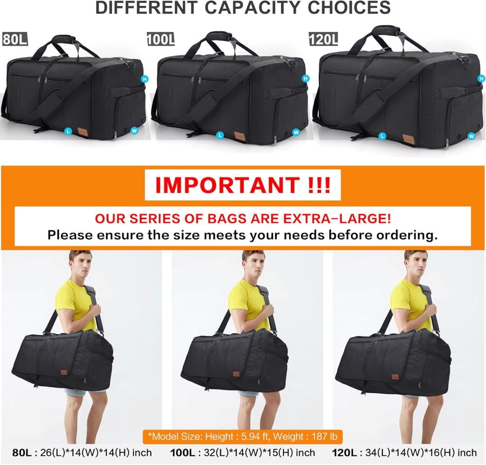 Urtala Travel Duffel Bag for Men & Women, 120L Holdall Bag Foldable Weekend Overnight Bag with Shoe Compartment & Shoulder Strap, Lightweight Waterproof - Image 7