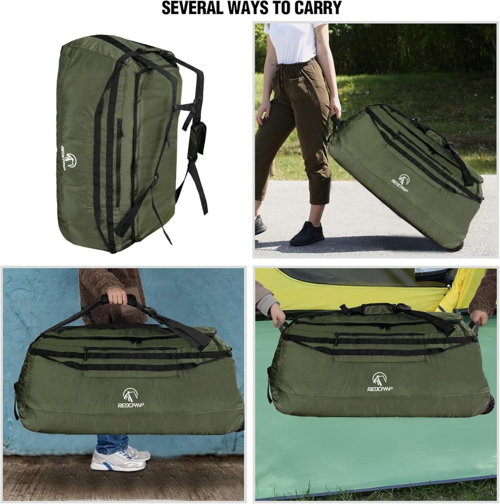REDCAMP 120L Extra Large Holdall with Wheels, Foldable Wheeled Duffle Bag Travel Bag,Lightweight Waterproof Soft Suitcase Luggage with Rollers for Camping Sports Outdoor, Black - Image 33