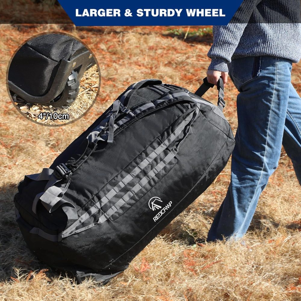 REDCAMP 120L Extra Large Holdall with Wheels, Foldable Wheeled Duffle Bag Travel Bag,Lightweight Waterproof Soft Suitcase Luggage with Rollers for Camping Sports Outdoor, Black - Image 66
