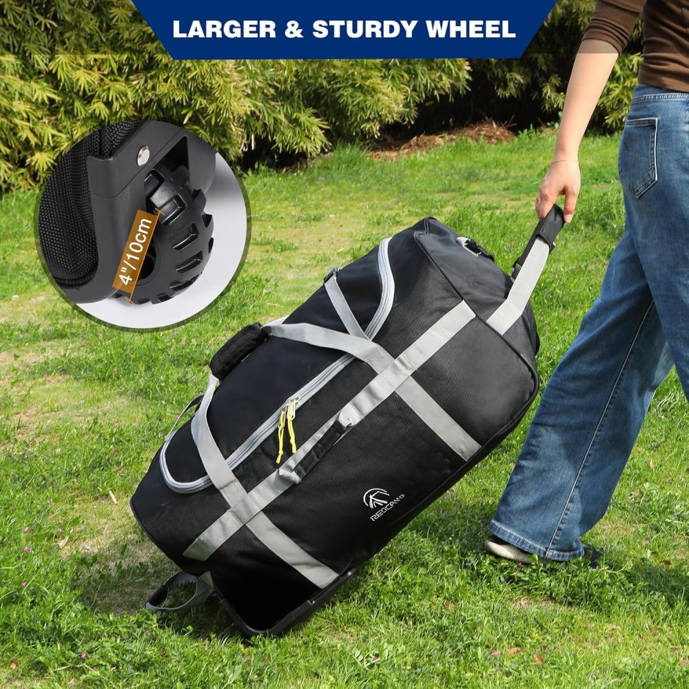 REDCAMP 120L Extra Large Holdall with Wheels, Foldable Wheeled Duffle Bag Travel Bag,Lightweight Waterproof Soft Suitcase Luggage with Rollers for Camping Sports Outdoor, Black - Image 57