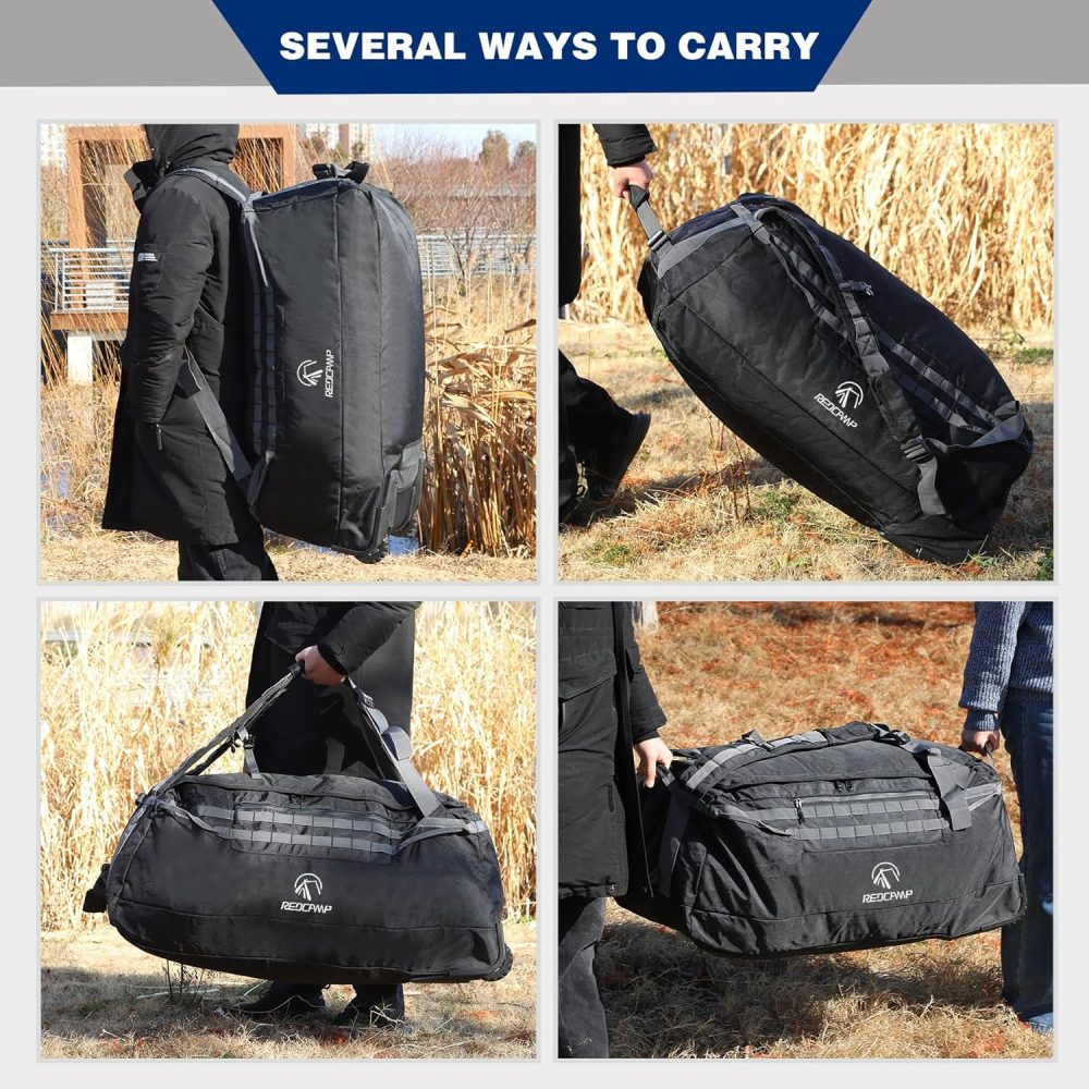 REDCAMP 120L Extra Large Holdall with Wheels, Foldable Wheeled Duffle Bag Travel Bag,Lightweight Waterproof Soft Suitcase Luggage with Rollers for Camping Sports Outdoor, Black - Image 64