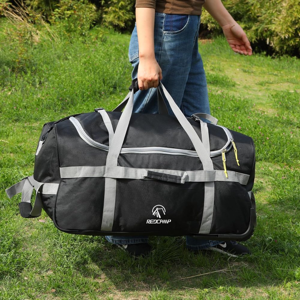 REDCAMP 120L Extra Large Holdall with Wheels, Foldable Wheeled Duffle Bag Travel Bag,Lightweight Waterproof Soft Suitcase Luggage with Rollers for Camping Sports Outdoor, Black - Image 59