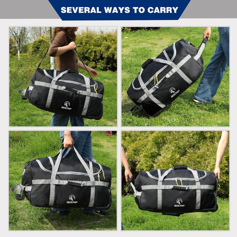 REDCAMP 120L Extra Large Holdall with Wheels, Foldable Wheeled Duffle Bag Travel Bag,Lightweight Waterproof Soft Suitcase Luggage with Rollers for Camping Sports Outdoor, Black - Image 52