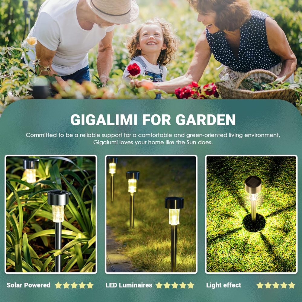 GIGALUMI Solar Lights Outdoor Garden Waterproof,12 Pack,Stainless Steel LED Solar Garden Lights for Patio, Lawn, Yard and Landscape Decor, Cold White - Image 32