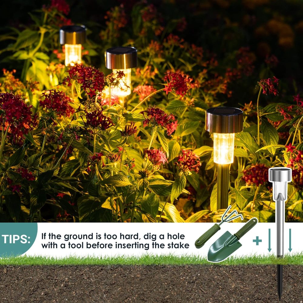 GIGALUMI Solar Lights Outdoor Garden Waterproof,12 Pack,Stainless Steel LED Solar Garden Lights for Patio, Lawn, Yard and Landscape Decor, Cold White - Image 36