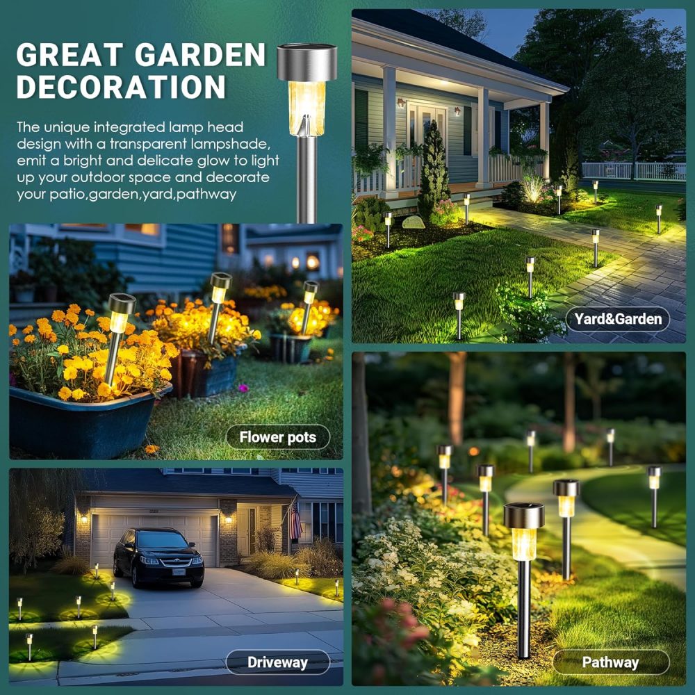 GIGALUMI Solar Lights Outdoor Garden Waterproof,12 Pack,Stainless Steel LED Solar Garden Lights for Patio, Lawn, Yard and Landscape Decor, Cold White - Image 48