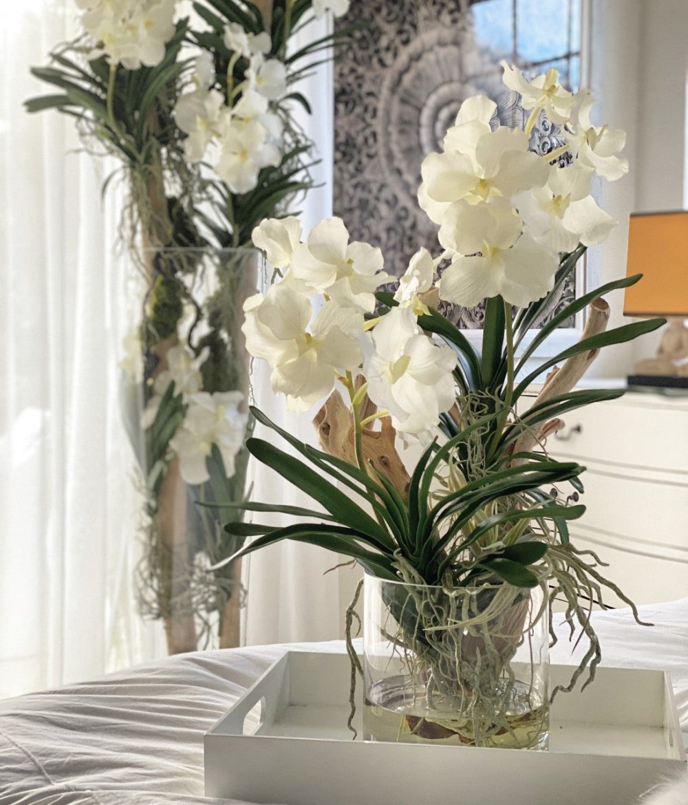 Vanda Orchids And Driftwood Inside Glass Cylinder - Image 2