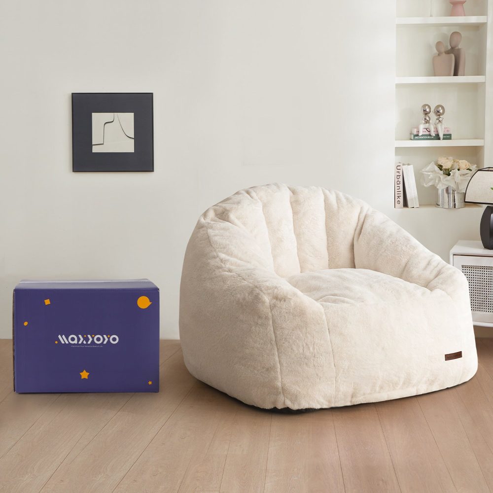 Giant Bean Bag Chair - Faux Fur Oversized Shell Design with Filler - Image 4