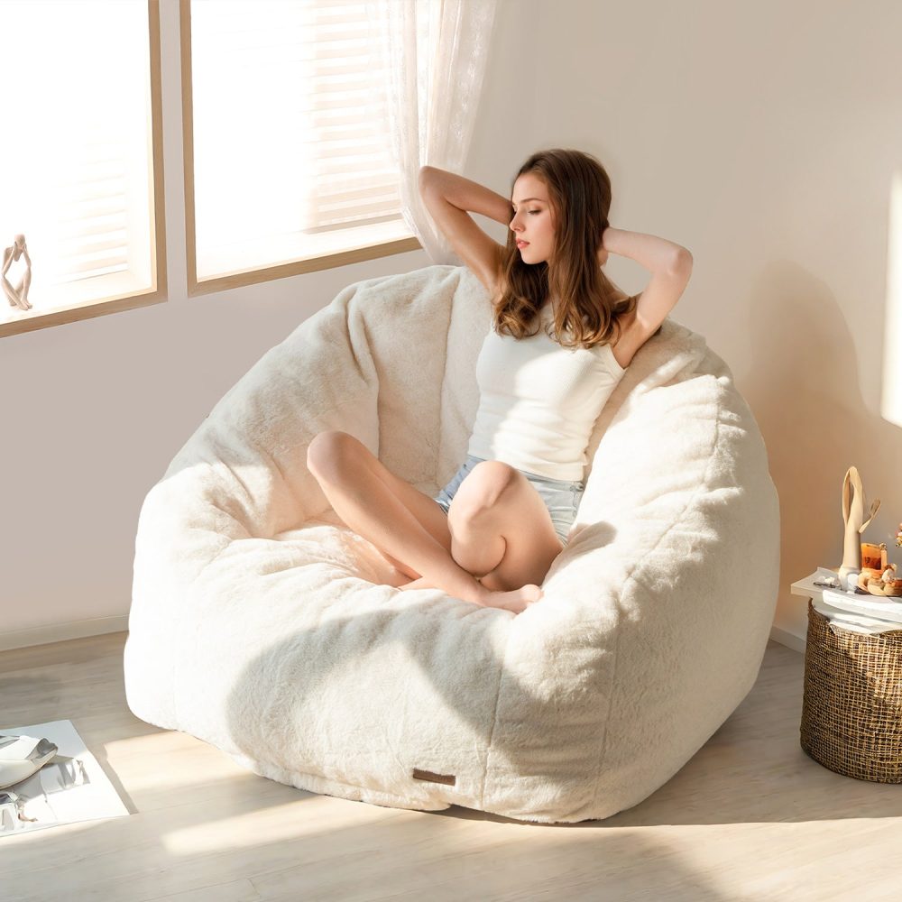 Giant Bean Bag Chair - Faux Fur Oversized Shell Design with Filler - Image 5