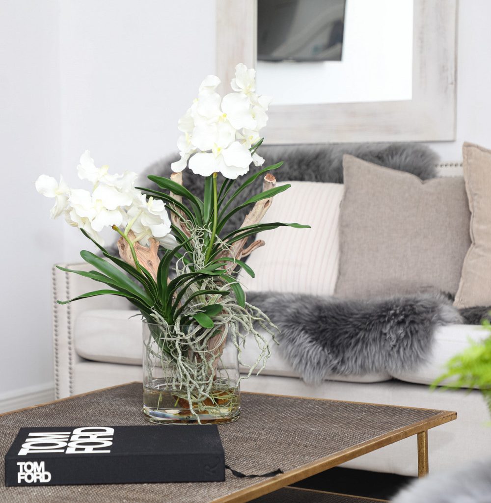 Vanda Orchids And Driftwood Inside Glass Cylinder - Image 4