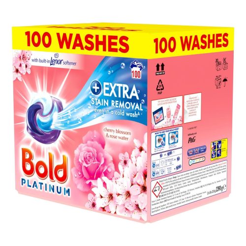 【First Order Discount】Bold Platinum Pods, Laundry Detergent, Washing Liquid Pods/Capsules, 100 Washes - Cherry Blossom & Rose Water - Extra Stain Removal Even In a Cold Wash