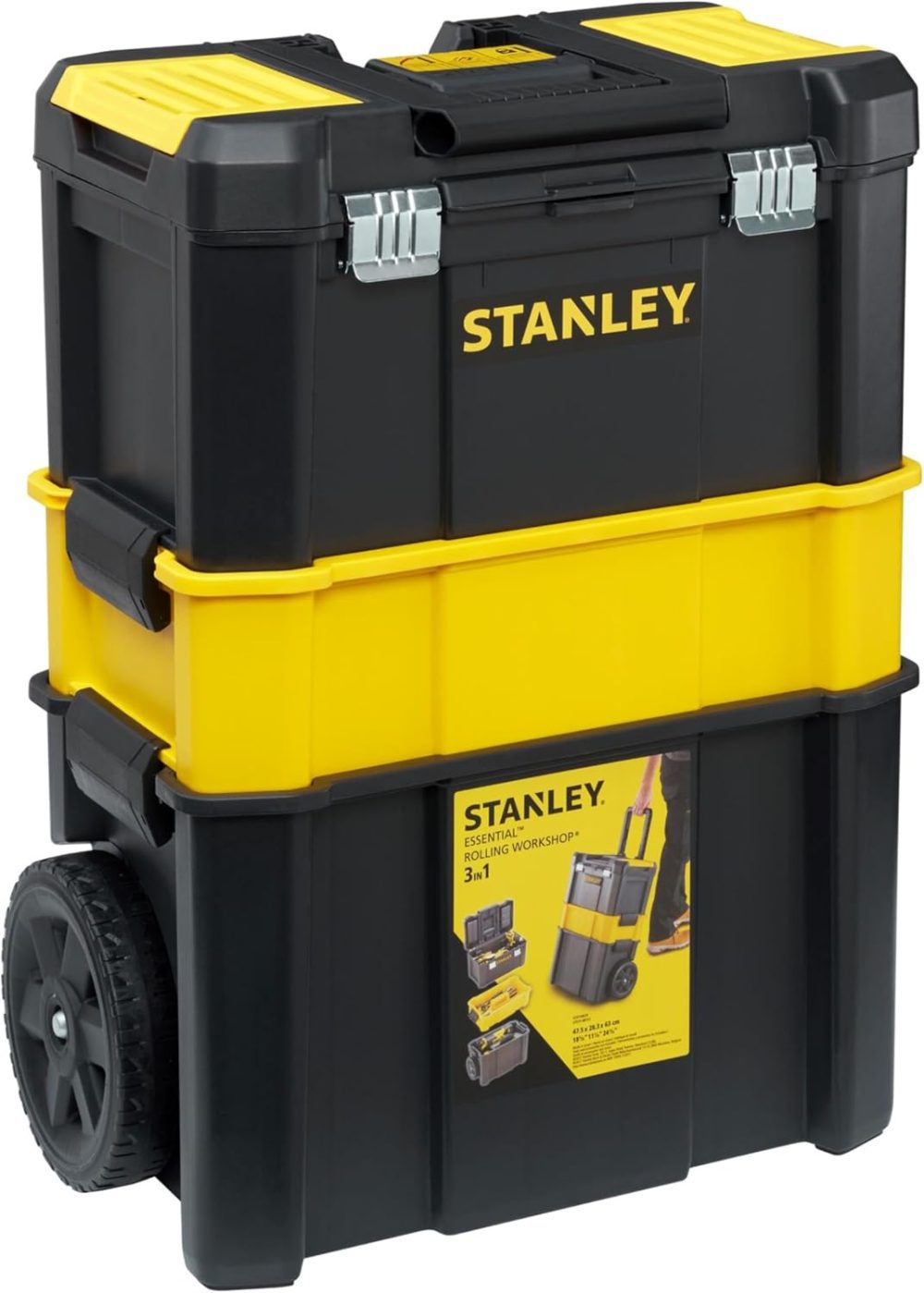 Essential Rolling Workshop Toolbox, 3-in1 Stackable Units, Portable Tool Solution