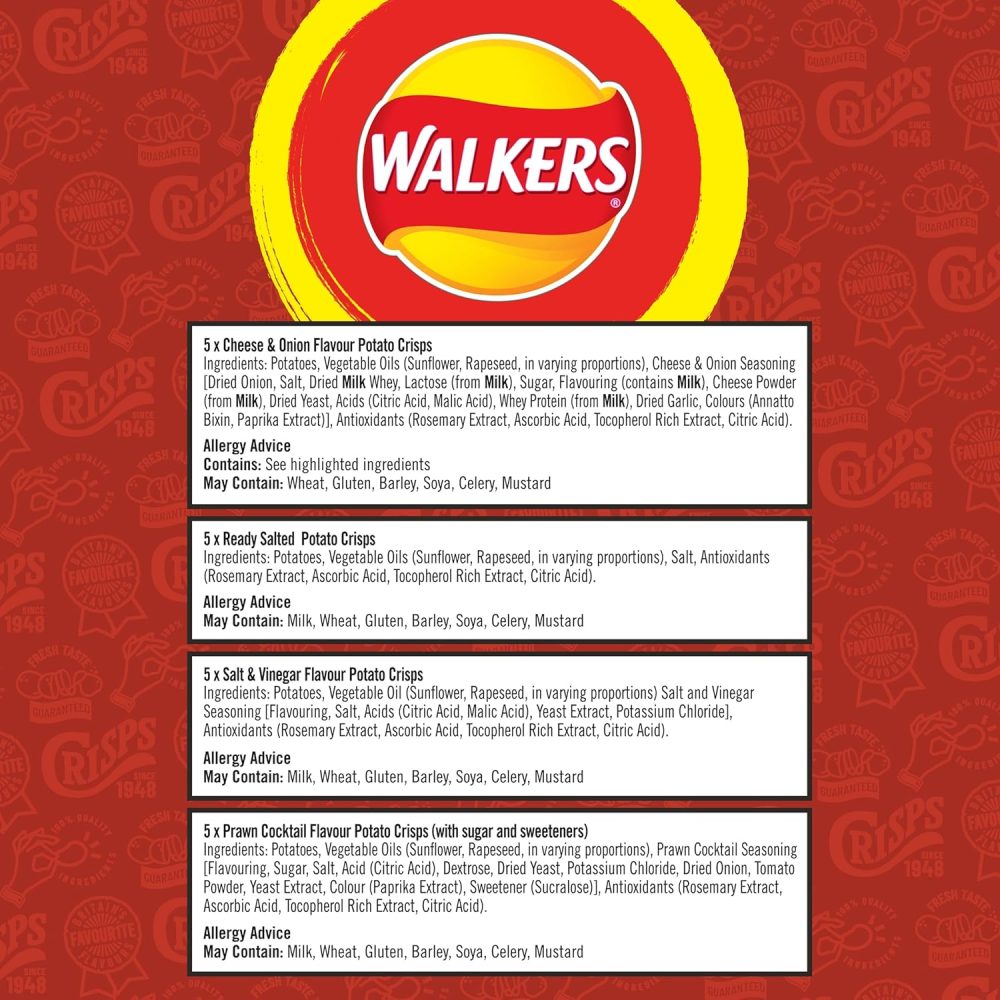 【First Order Discount】Walkers Classic Variety Multipack Crisps Box 20x25g (Pack of 4) - Image 7