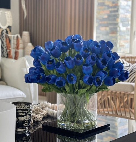 Blue tulip watergarden on oversized rota cylinder