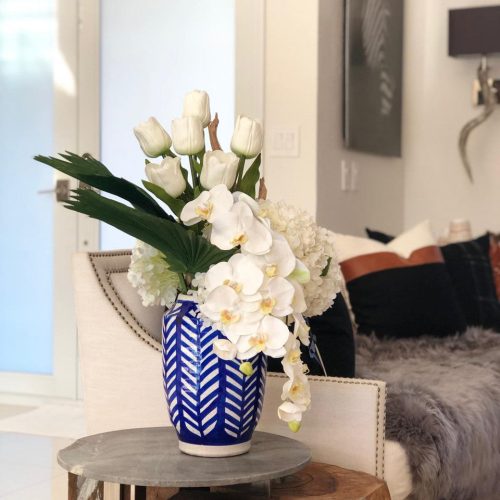 Striped Inca Vase with mixed bouquet(Out of Stock)